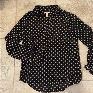 J. Crew black and cream polka dot button blouse